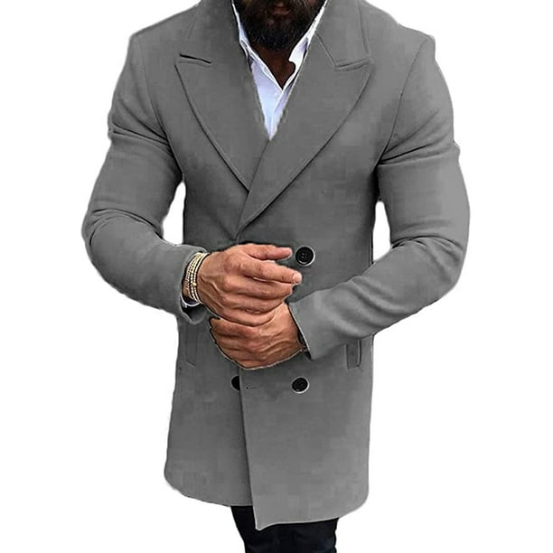 Keaac Mens Warm Coats Wool Pea Double-Breasted Long-Sleeved Lapel Coat Keaac Mens Warm Coats Wool Pea Double-Breasted Long-Sleeved Lapel Coat